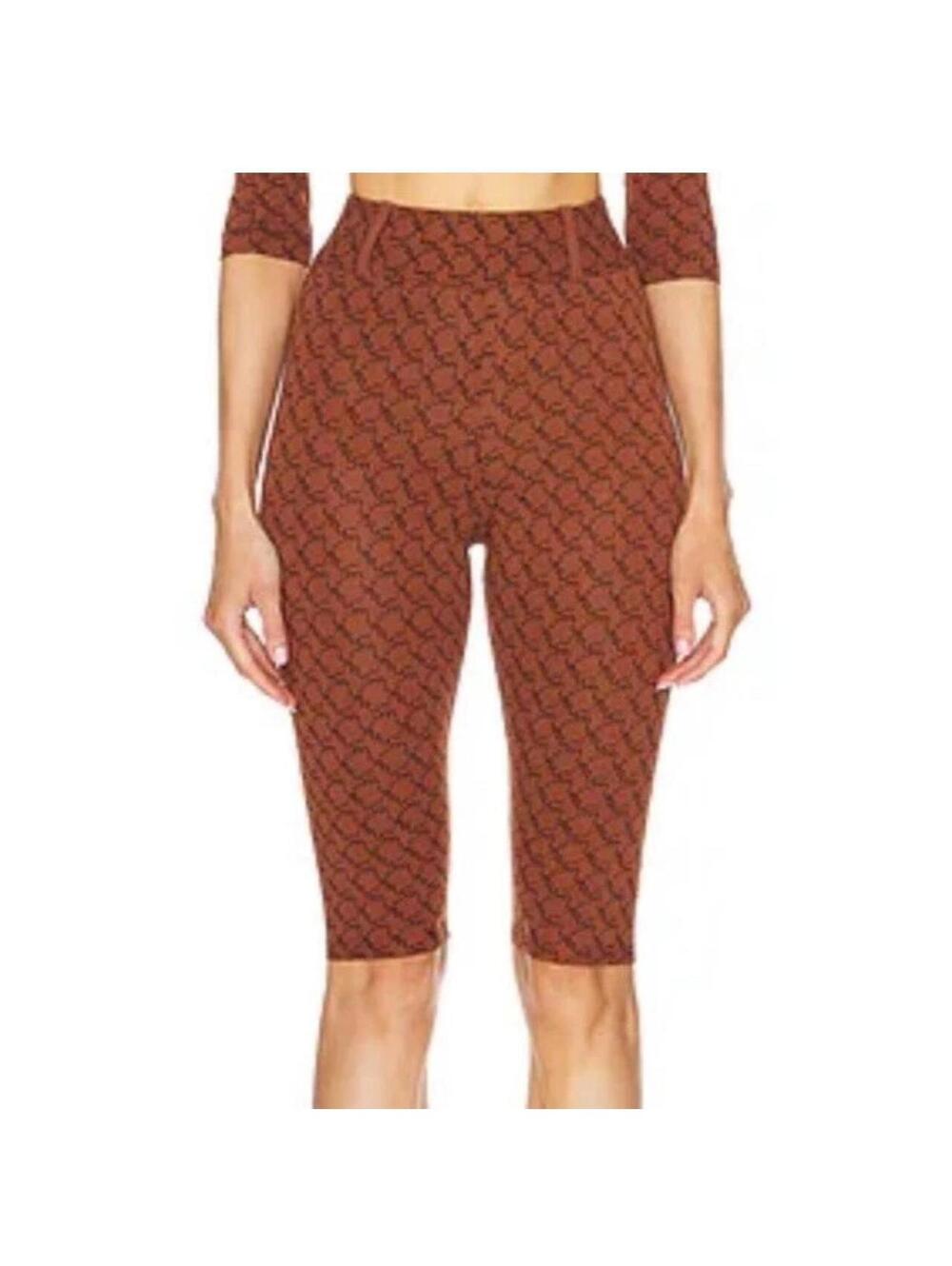 Miaou Harley Capri Pants Logo Print Brown Cropped Bicycle Shorts Sz. S NWT $129
